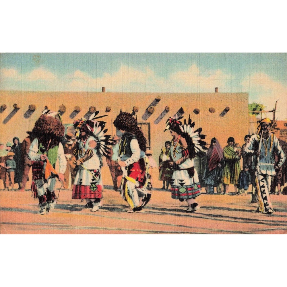 Vintage Buffalo Dance Pueblo Indians Postcard New Mexico C.T. Art-Colortone - Picture 1 of 2